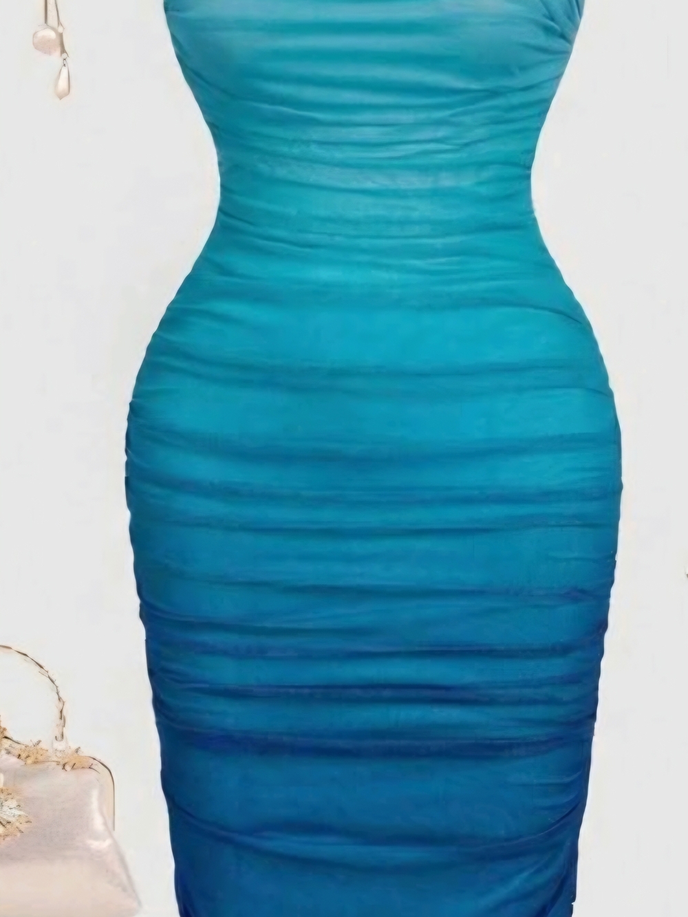 Blue Ombre Ruched Bodycon Dress